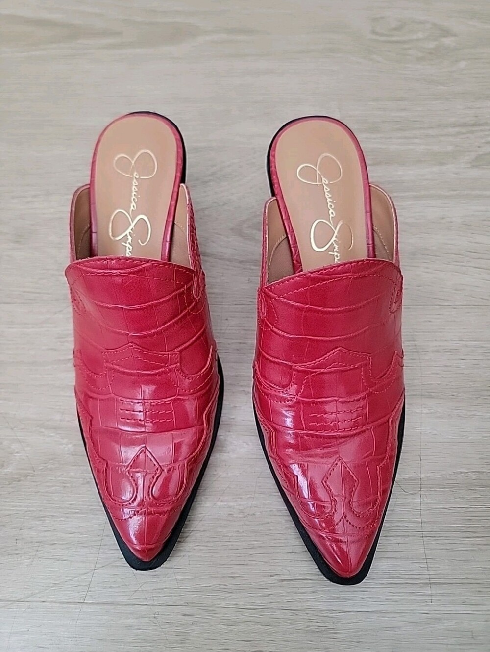 Red Croc-Embossed Mule Heel Women's Shoes Western Boho 7.5 - Picture 3 of 10